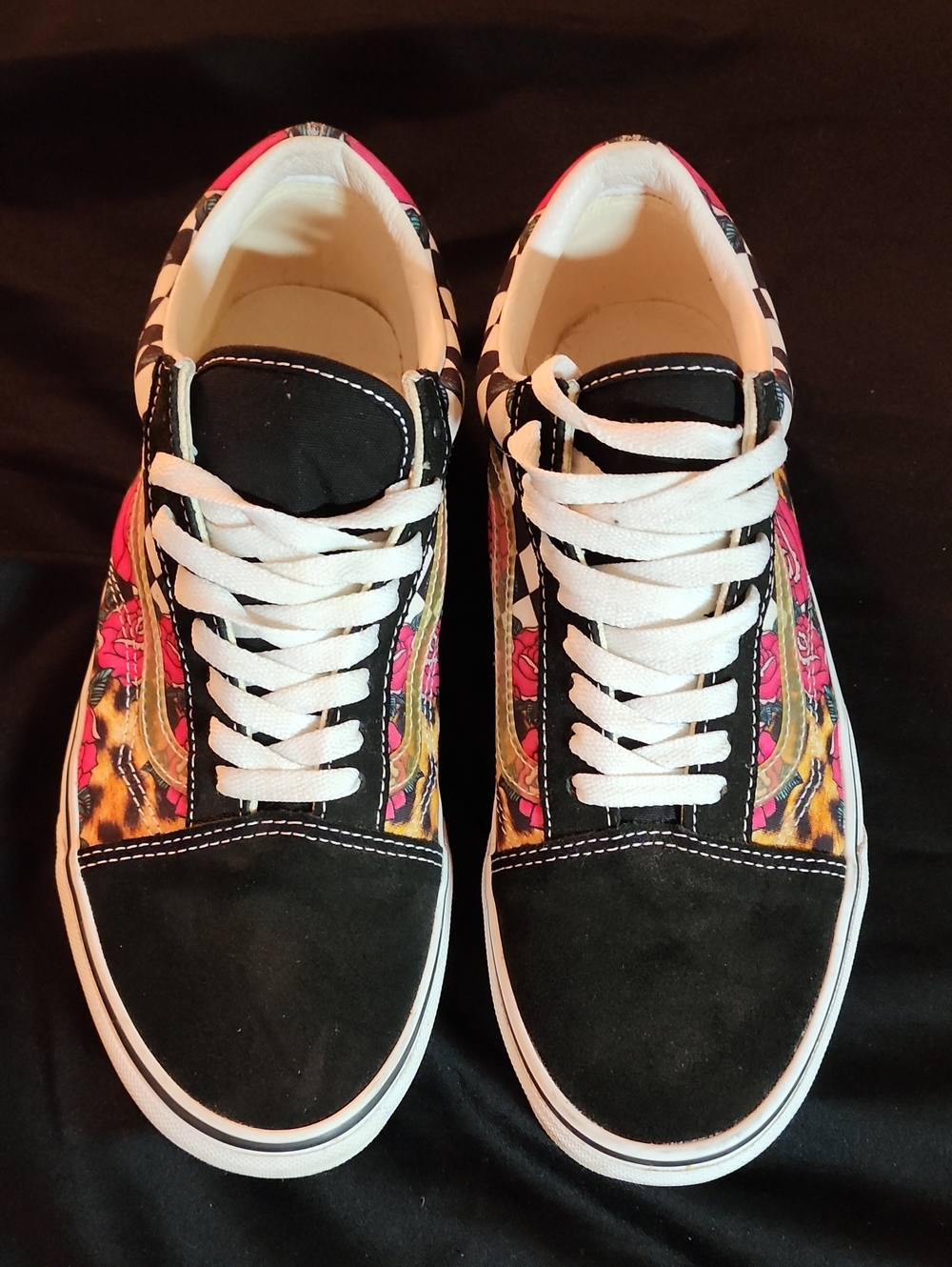 Men's Black & Pink Floral Leopard VANS Casual Sneakers Sz. 9.5